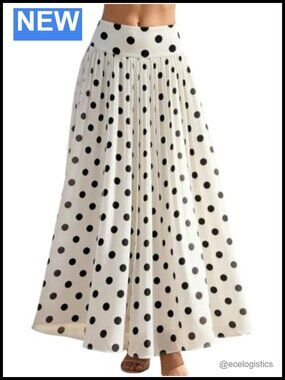 Women's Polka Dots A Line Maxi Skirt High Waisted Vintage Long Zipper Skirt